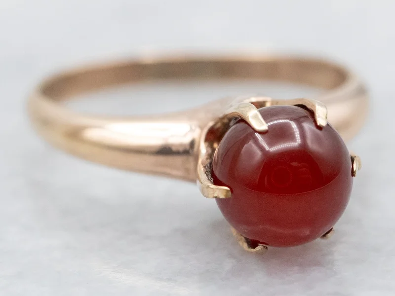 Rose quartz rings-Carnelian Ball Solitaire Ring