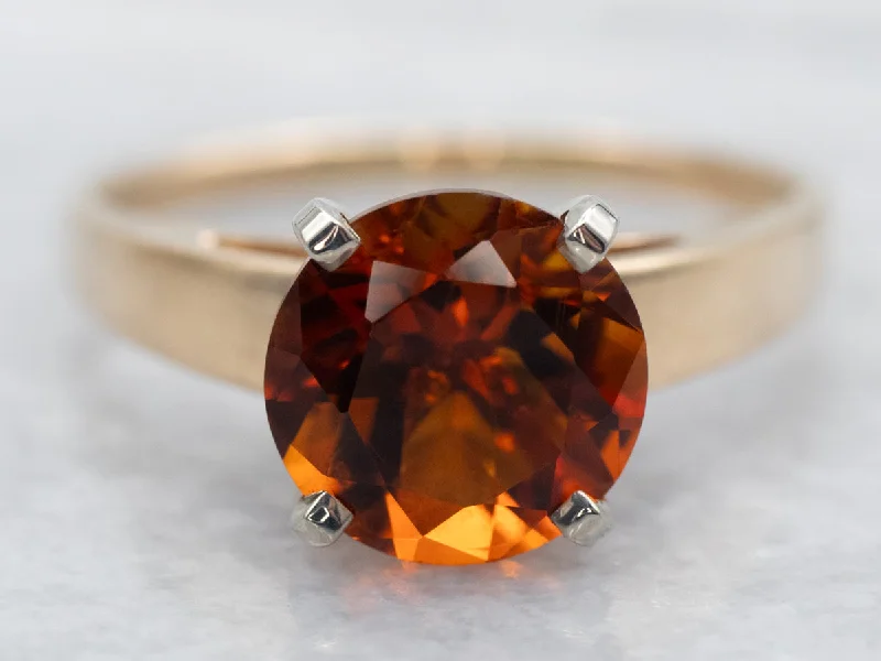 Sleek form rings-Two Tone Yellow and White Gold Round Cut Citrine Solitaire Ring