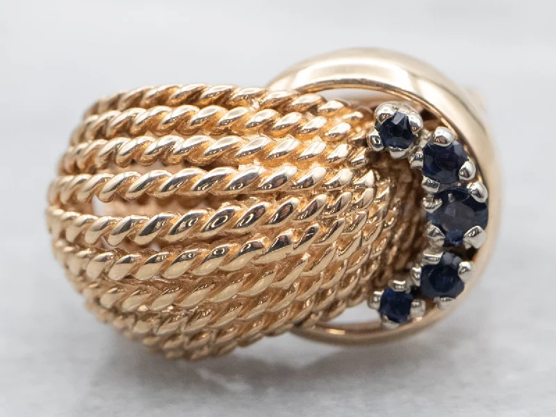 Fine rose rings-Yellow Gold Twisted Belt Buckle Ring with Sapphire Accents