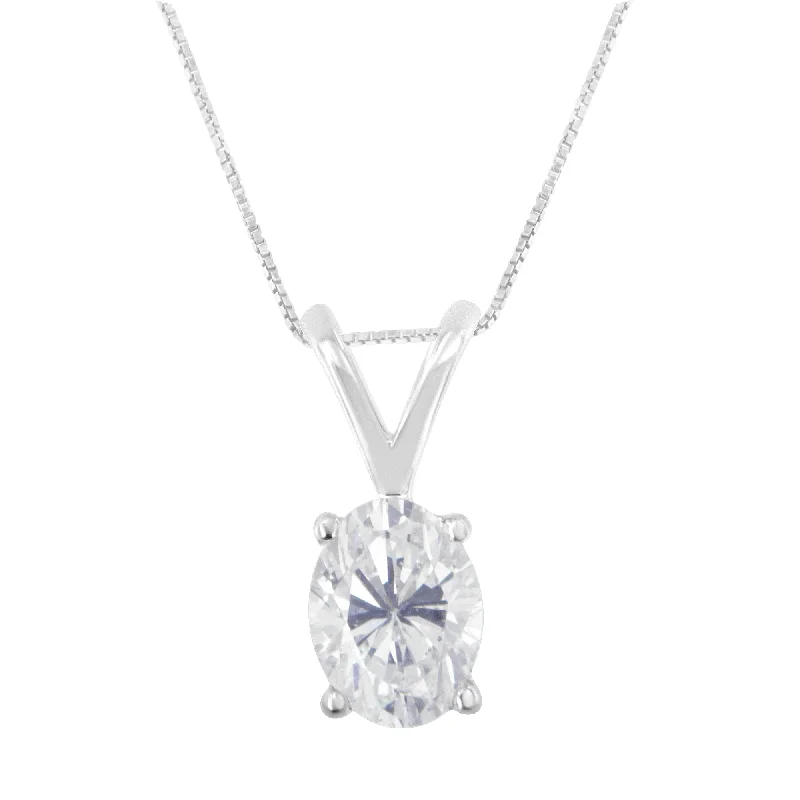 Regency style necklaces-IGI Certified 10K White Gold 3/8 cttw Prong Set Diamond Oval Pendant Necklace