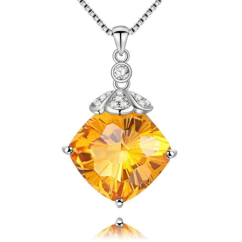 Clear crystal necklaces-8.0 Ct Cushion Cut Citrine Necklace