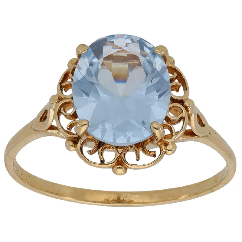 Sapphire gem rings-9ct Gold Imitation Gem Single Stone Ring Size P