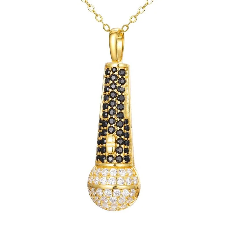 Akoya pearl necklaces-Round Cut Diamond Microphone Pendant Necklace