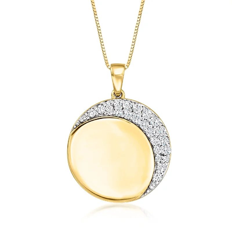 Thread tassel necklaces-Ross-Simons Diamond Crescent Moon Pendant Necklace in 18kt Yellow Gold