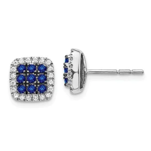 Sleek drop earrings-14KT GOLD 0.48 CTW SAPPHIRE & 0.20 CTW DIAMOND SQUARE CLUSTER HALO EARRINGS