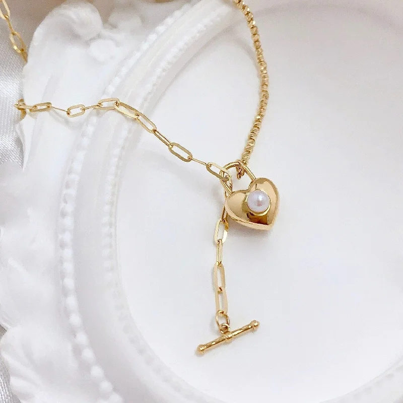 Carved initial necklaces-18k Yellow Gold Classic Charm Freshwater Pearl Necklace