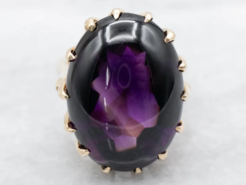 Solid cocktail rings-Mid-Century Amethyst Cabochon Cocktail Ring