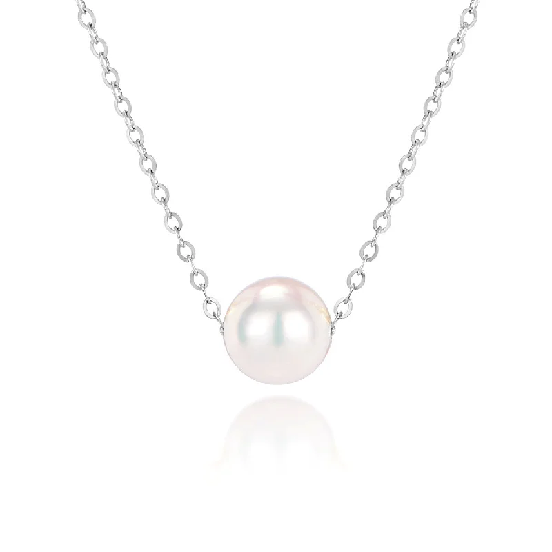 Old coin necklaces-9K White Gold Akoya Pearl Necklace