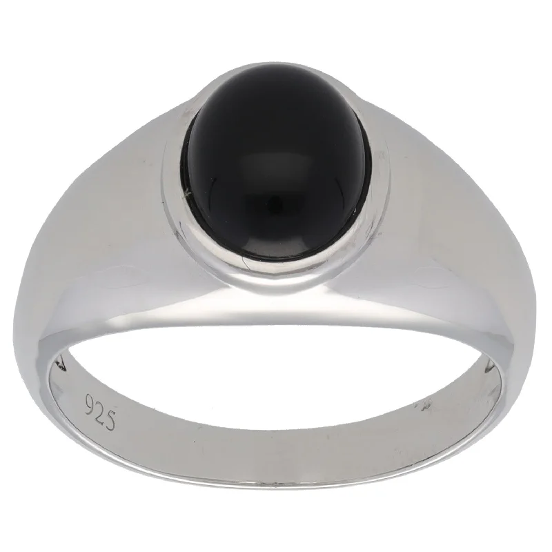 Ocean inlay rings-New Sterling Silver Oval Onyx Signet Ring