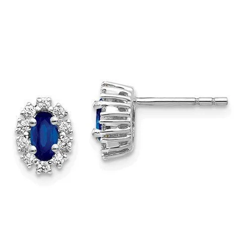 Gem strand earrings-14KT GOLD 2/3 CTW SAPPHIRE & 1/5 CTW DIAMOND OVAL HALO EARRINGS