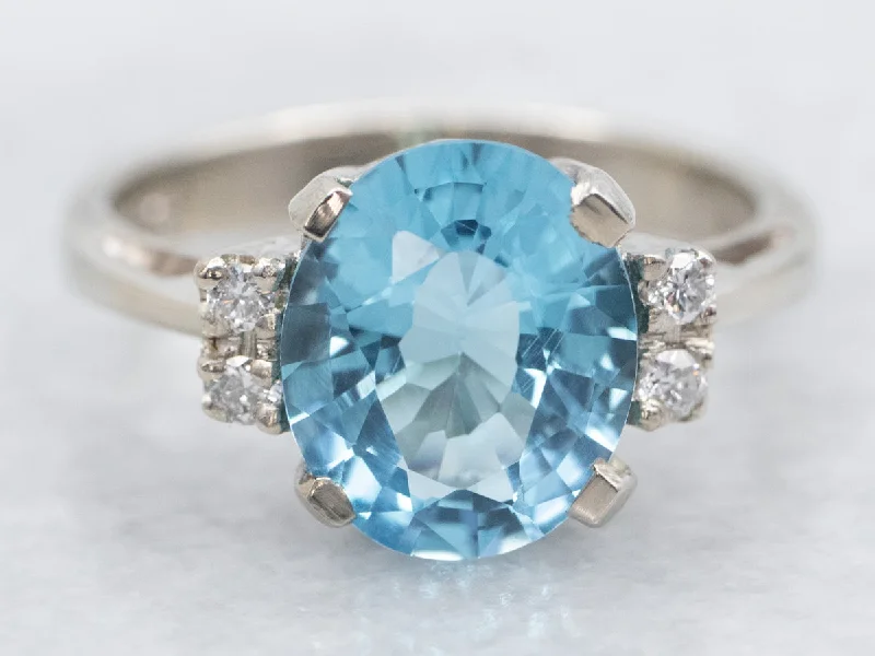 Curved art rings-White Gold Blue Topaz Ring with Diamond Accents