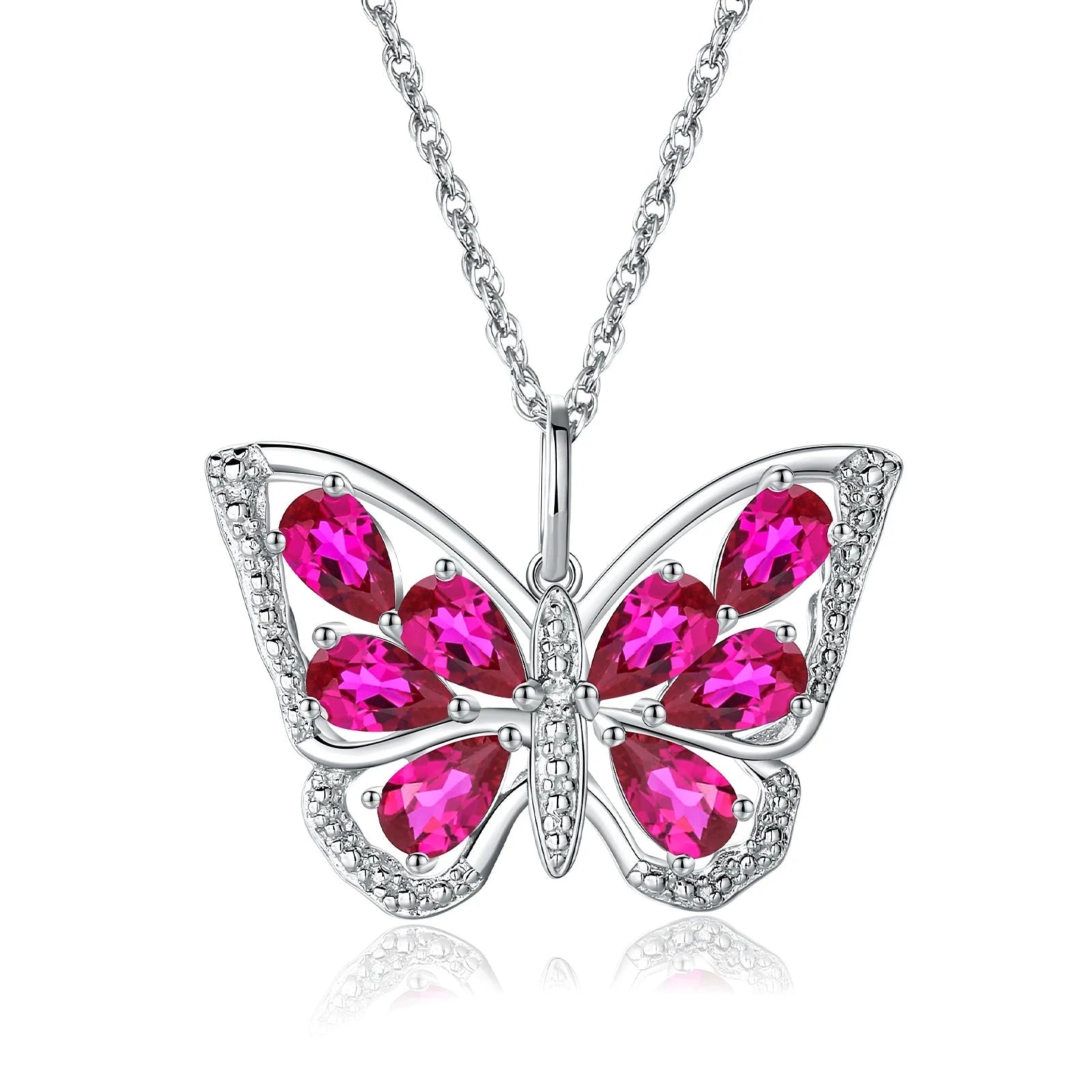 Sun sign necklaces-1.9 Ct Pear-cut Ruby Gemstone Butterfly Pendant Necklace