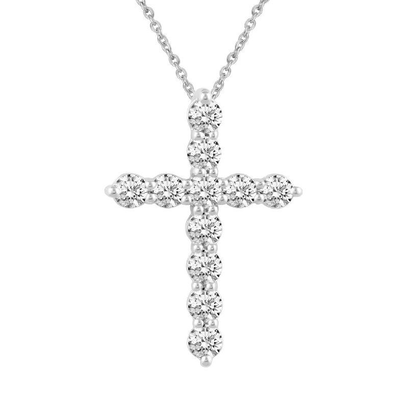 Wolf charm necklaces-Round Full Diamond Cross Pendant Necklace