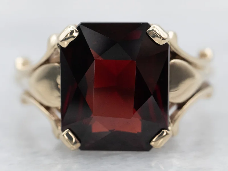 Soft wood rings-Yellow Gold Garnet Solitaire Ring