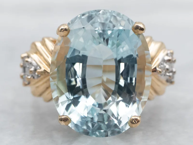 Aged flair rings-Blue Topaz Cocktail Ring with Diamond Accents