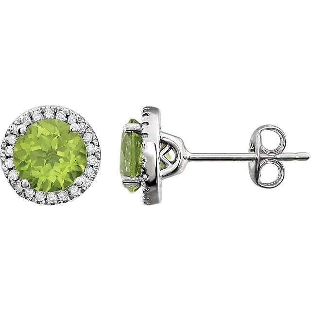 Pure druzy earrings-14KT WHITE GOLD 1.70 CTW PERIDOT & 1/8 CTW DIAMOND HALO EARRINGS