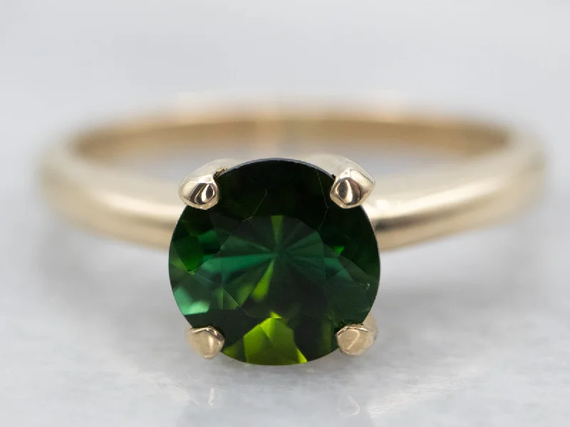 Emerald inlay rings-Yellow Gold Green Tourmaline Solitaire Ring