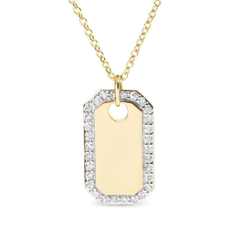 Cosmic sign necklaces-14K Yellow Gold 1/4 Cttw Diamond Halo  Octagonal Dog Tag Pendant 18" Necklace