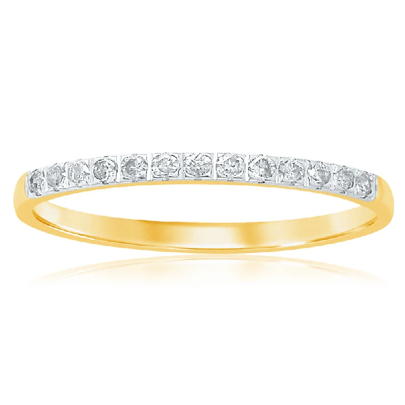 Sleek shank rings-9ct Yellow Gold Eternity Ring with 13 Diamonds