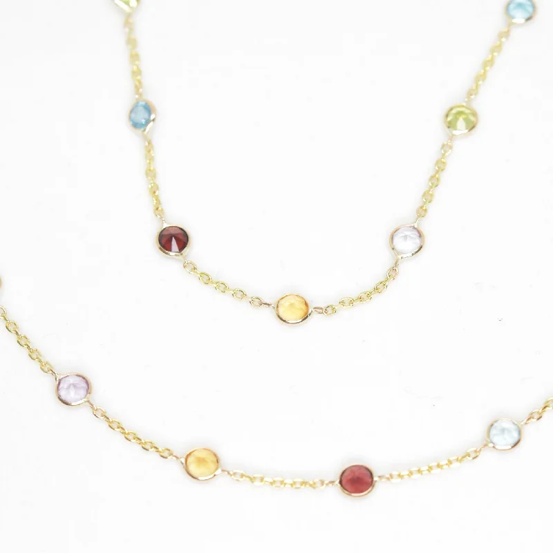 Hope eye necklaces-Multi-Colored Mini Gem Stone Necklace 14K Gold