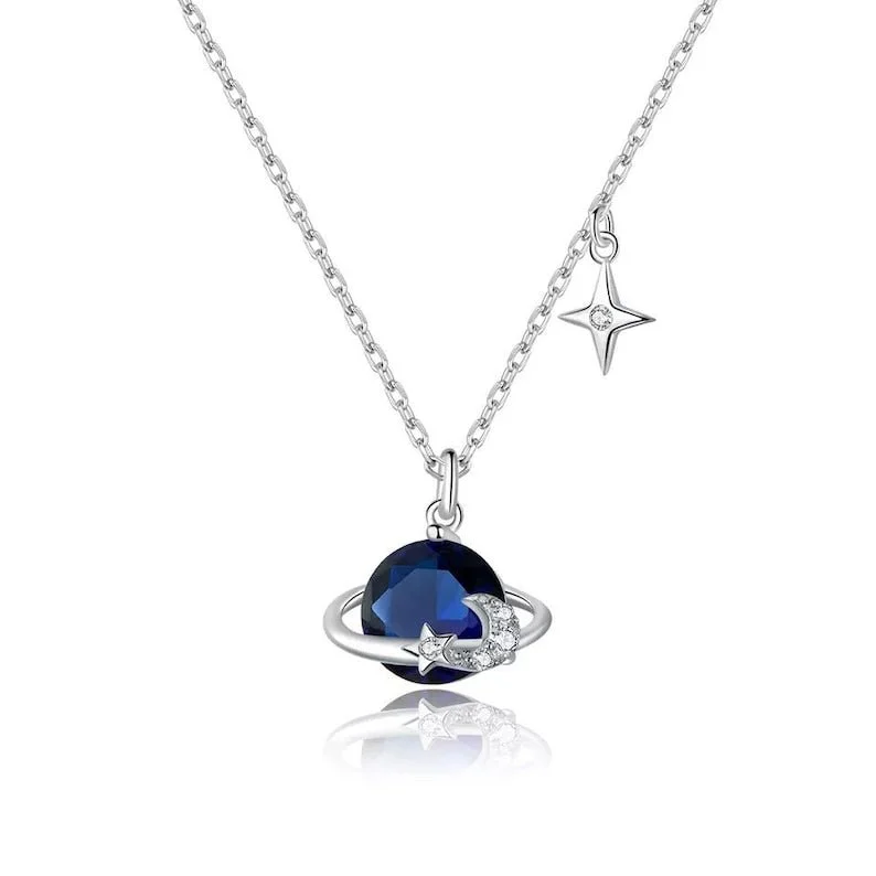 Ocean wave necklaces-Saturn and Star Pendant with Diamond Necklace