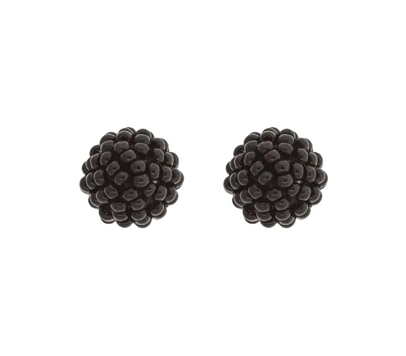 Emerald stud earrings-<br>Globe Posts<br> Black