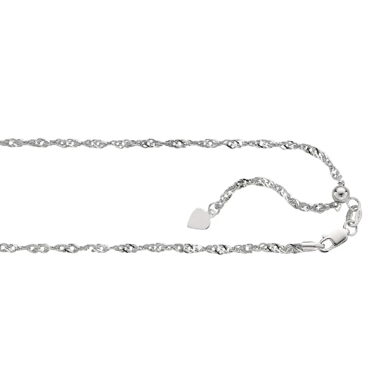 Fine drop earrings-14kt 22 inches White Gold 1.1mm Diamond Cut Adjustable Singapore Chain with Lobster Clasp+ Small HEarRingt