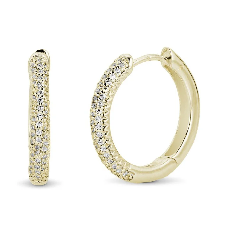 Shiny stud earrings-EMILIQUE 14KT GOLD 1/4 CTW DIAMOND 3-ROW HOOP EARRINGS