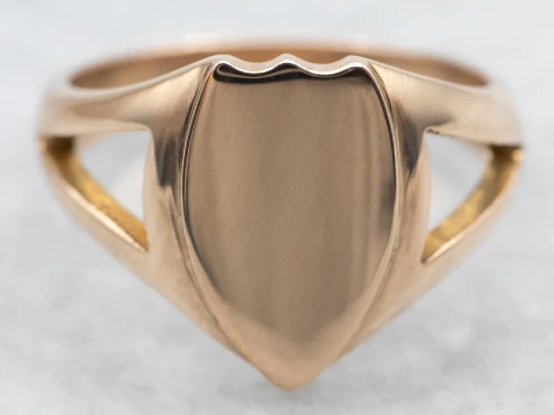 Shiny modern rings-Antique Gold Shield-Shaped Signet Ring