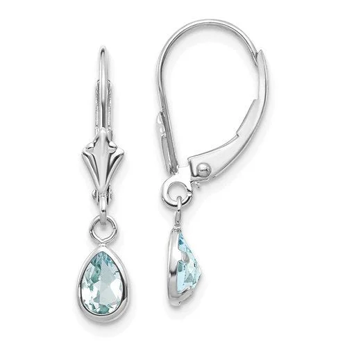 Soft texture earrings-14KT GOLD 0.70 CTW PEAR AQUAMARINE LEVERBACK DROP EARRINGS