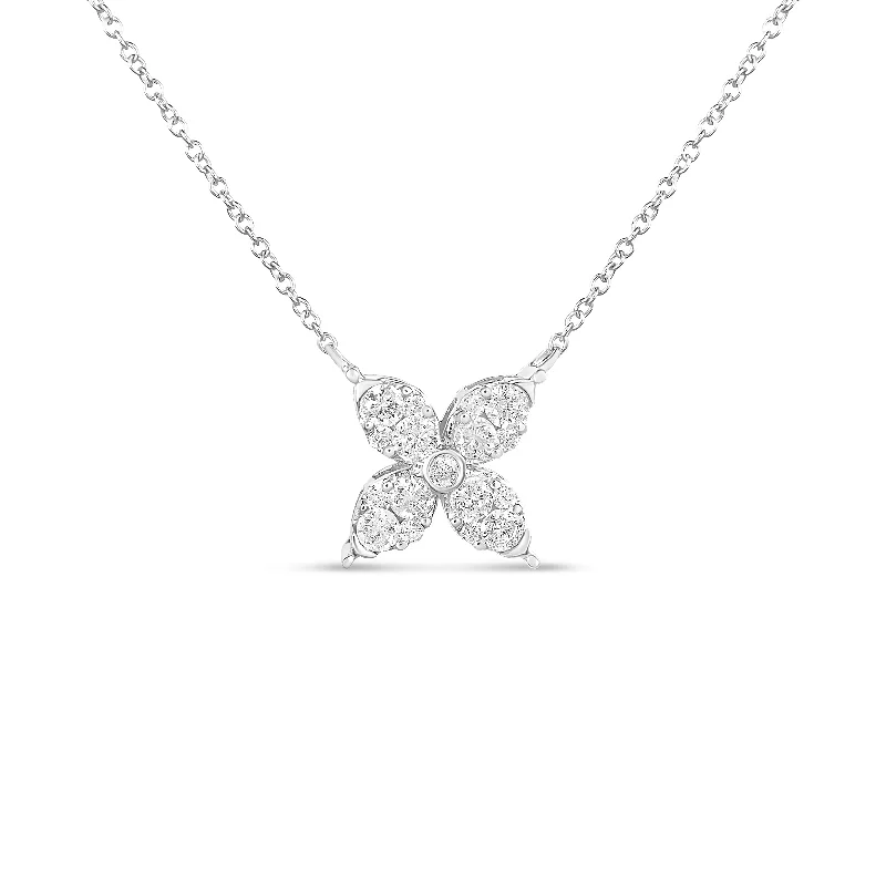 Twisted link necklaces-10K White Gold 1/2 Cttw Brilliant Round Diamond Marquise Shaped 4 Leaf Clover Adjustable 16-18" Inch Pendant Necklace