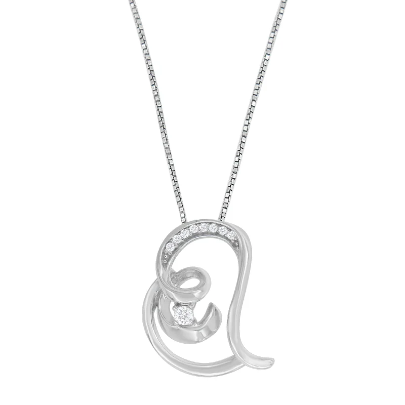 Gem strand necklaces-10K White Gold Diamond Accented Espira Open Spiral Twist Heart 'Rings of Love' 18" Pendant Necklace