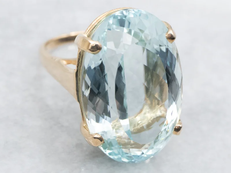 Aged cameo rings-Aquamarine Solitaire Cocktail Ring