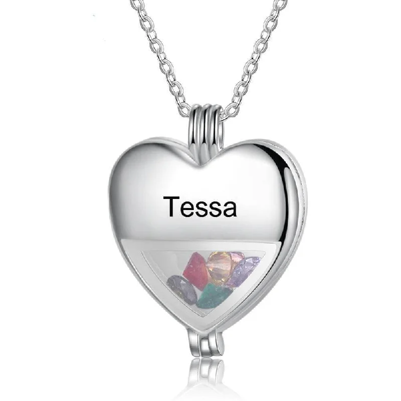 Pure diamond necklaces-Multiple Birthstone Heart Locket Custom Name Necklace