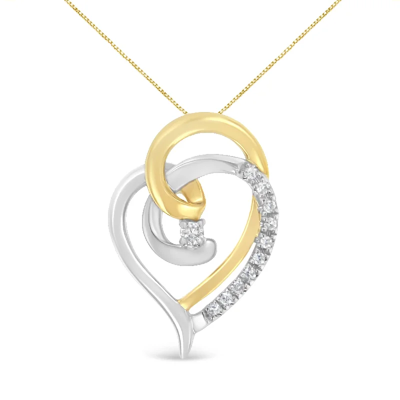 Carved initial necklaces-10K Yellow and White Gold Diamond Accent Open Double Heart Spiral Curl 18" Pendant Necklace