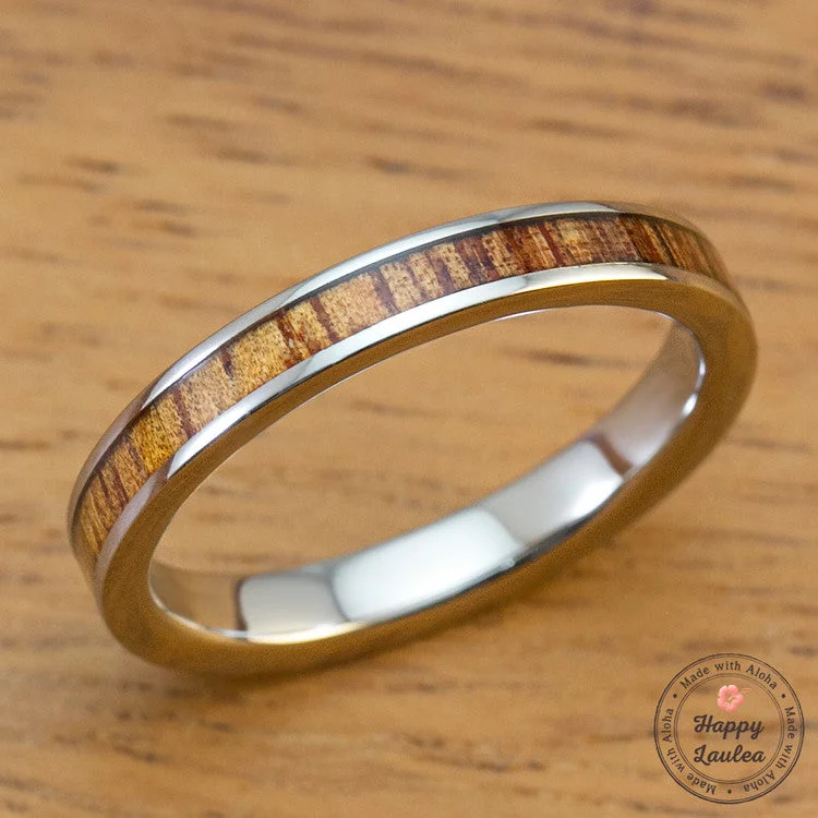 Sleek design rings-Titanium Ring with Hawaiian Koa Wood Inlay - 3mm, Flat Shape, Standard Fitment