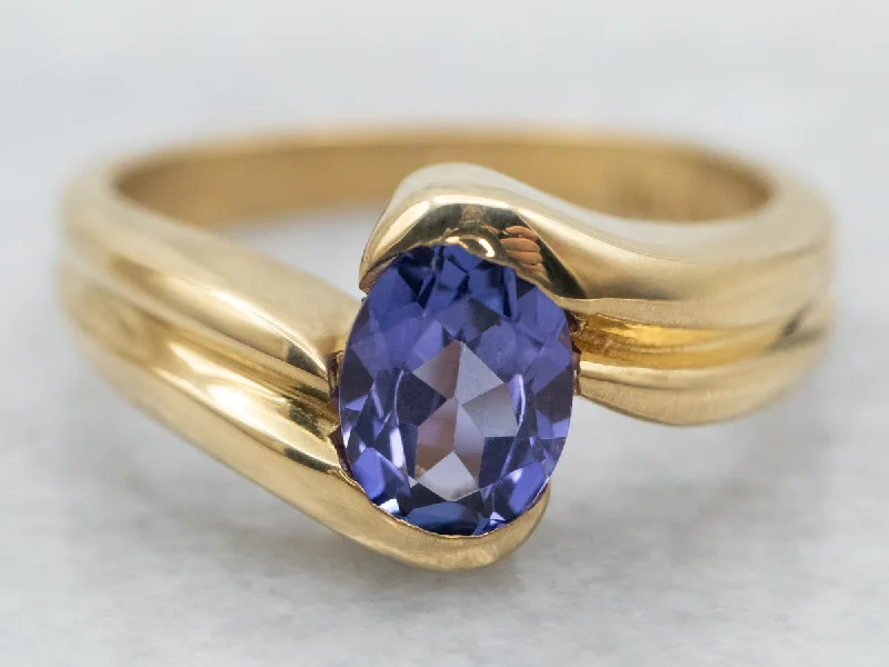 Shadow gothic rings-Modern 18-Karat Gold Tanzanite Bypass Ring