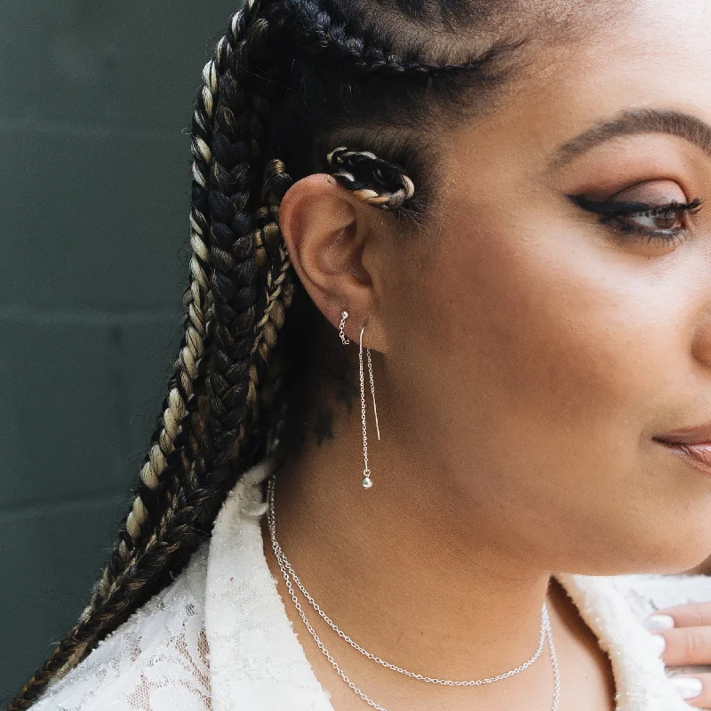 Gleaming silver earrings-Aria Chain Cuff Earrings