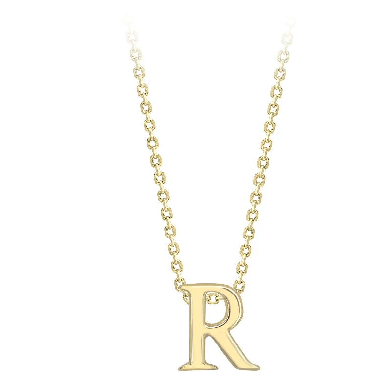 Bold chain necklaces-9K Yellow Gold Plain 'R' Initial Pendant