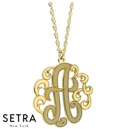 Multi-strand necklaces-SINGLE INITITAL NECKLACE MONOGRAMS PERSONALIZED 14K GOLD