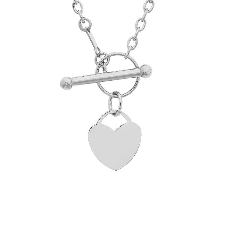 Coil knot necklaces-9K White Gold Heart Charm T-Bar Necklace /16"