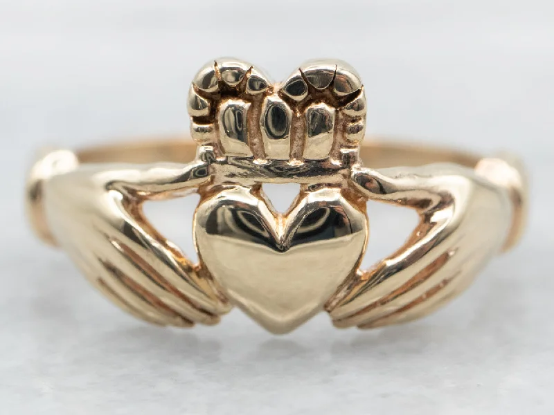 Solid stone rings-Yellow Gold Claddagh Ring