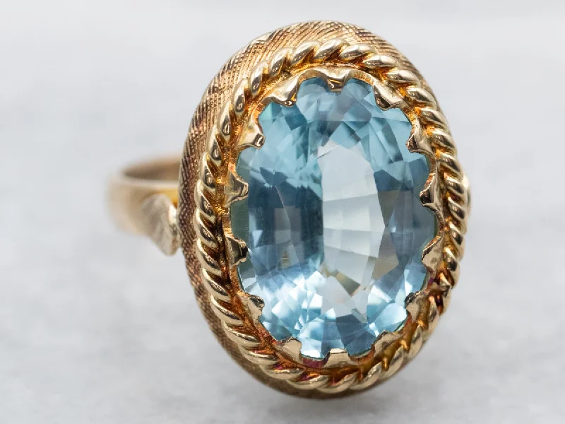 Shiny bead rings-Vintage Blue Topaz Solitaire Ring