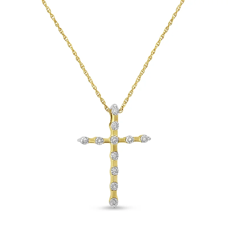 Fun bead necklaces-Yellow Plated .925 Sterling Silver 1/15 cttw Round Cut Diamond Cross Pendant Necklace