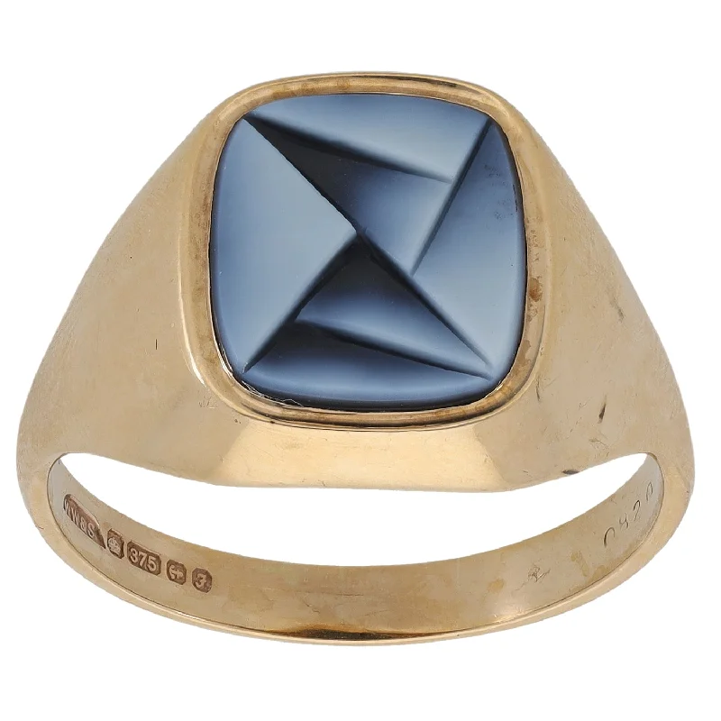 Ripple shape rings-9ct Gold Imitation Gem Signet Ring Size Y