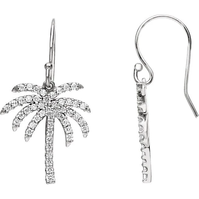 Gem strand earrings-14KT WHITE GOLD 1/2 CTW DIAMOND PALM TREE EARRINGS