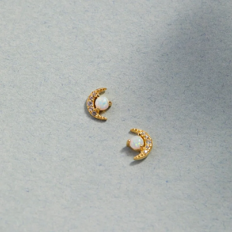 Sapphire stone earrings-Moon Opal Stud Earrings