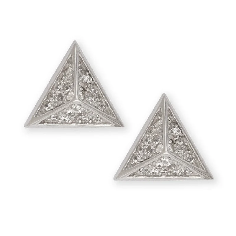 Curved art earrings-Sterling Silver CZ Pyramid Style Stud Earrings