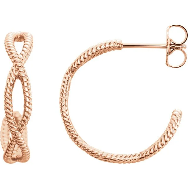 Shiny stud earrings-14KT Rose Gold Twist Rope Hoop Earrings