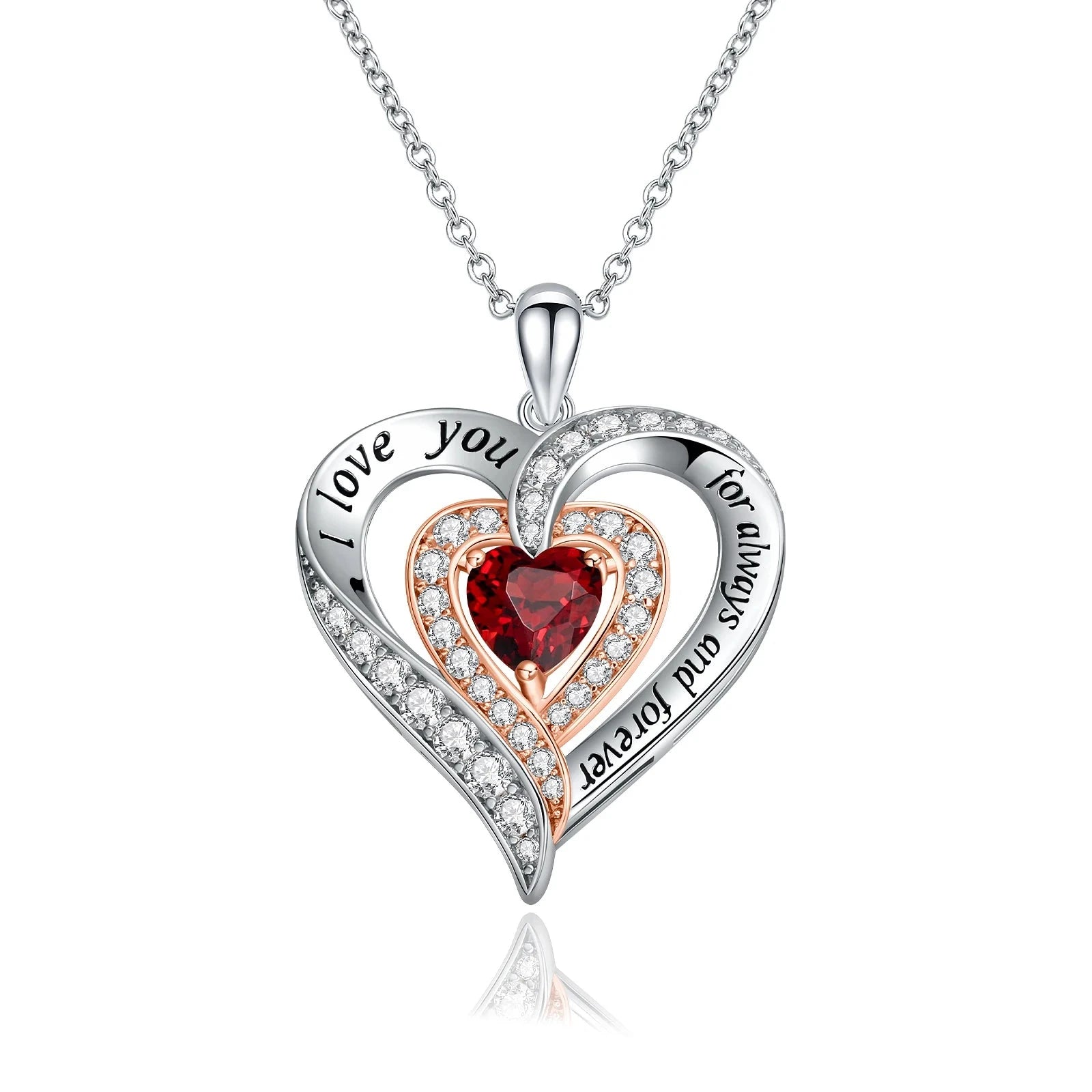 Coil knot necklaces-Heart-cut Gemstone I Love You Engraved Heart-shaped Necklace